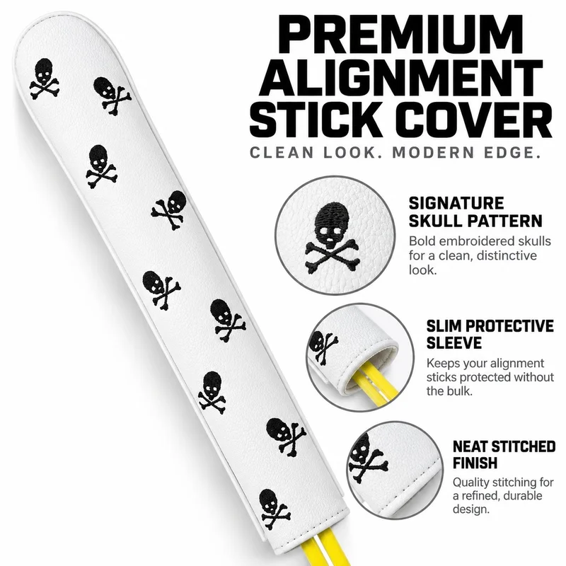 Golf Alignment Stick Cover, Skull Embroidered Waterproof PU Leather Protector for Practice Rods, Stylish Golf Accessories