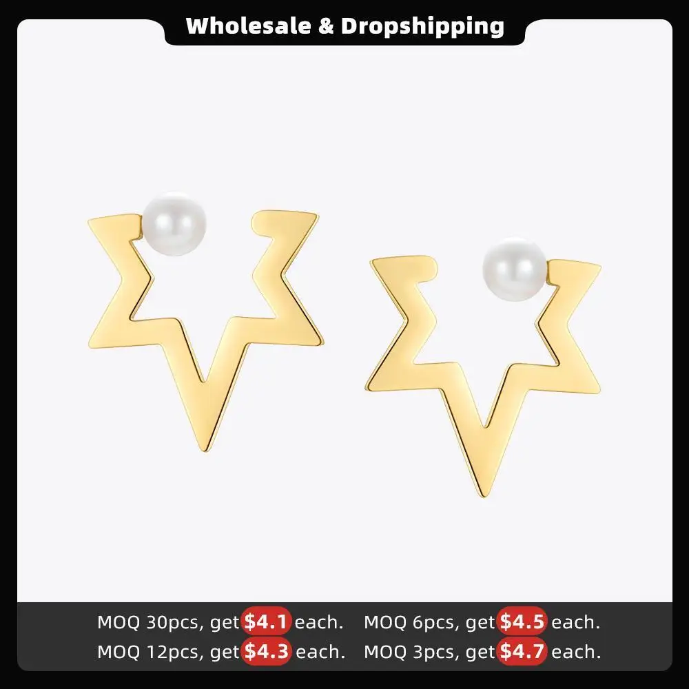 ENFASHION Pearl Star Ear Cuff Gold Color Earrings For Women Stainless Steel Fake Piercing Earings 2021 Fashion Jewelry E211329