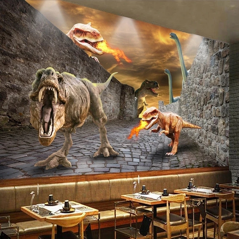 Customized Wallpaper 3D Personality Poster Dinosaur Break Wall Mural Hotel Restaurant Bedroom Living room Tyrannosaurus rex 8d