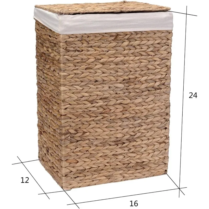 Wicker Laundry Hampers Set of 2 Water Hyacinth Storage Baskets with Integrated Handles, Removable Liners