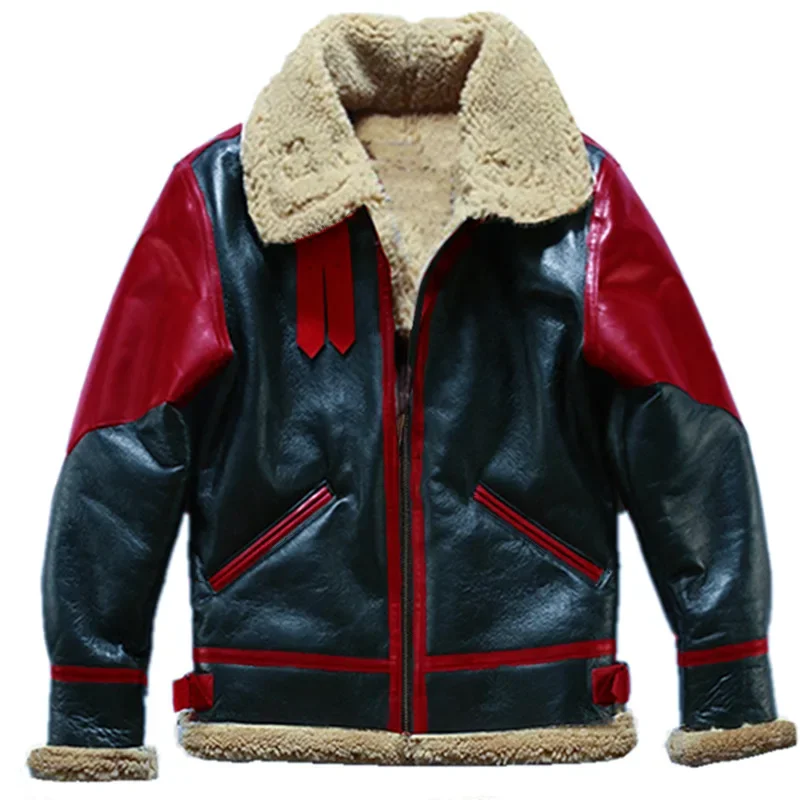 

Winter Jacket Biker Zipper Motorcycle Fur One-piece Thick Coat Faux Fur Men's Coat European and American Color Blocked Jacket