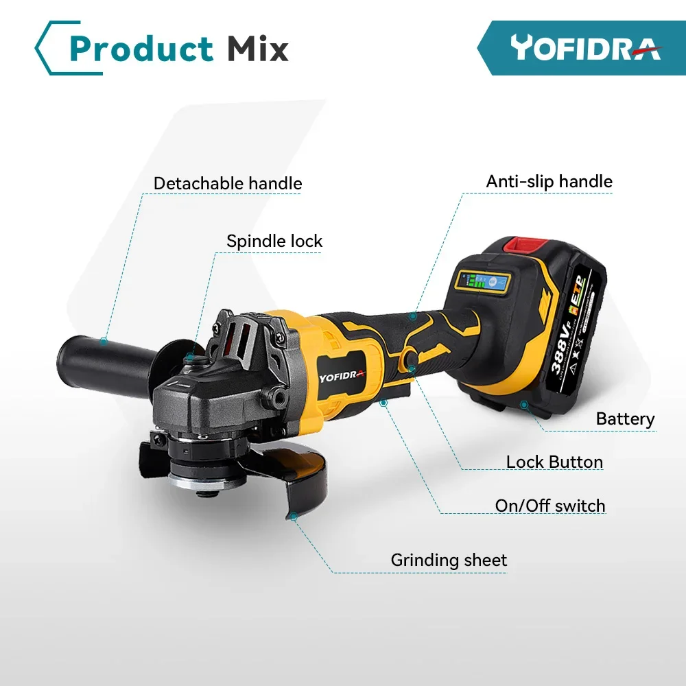 125mm Brushless Angle Grinder 18V M14 10000Rpm 3 Gears Variable For Makita 18V Battery Cordless Electric Impact Grinding Tool