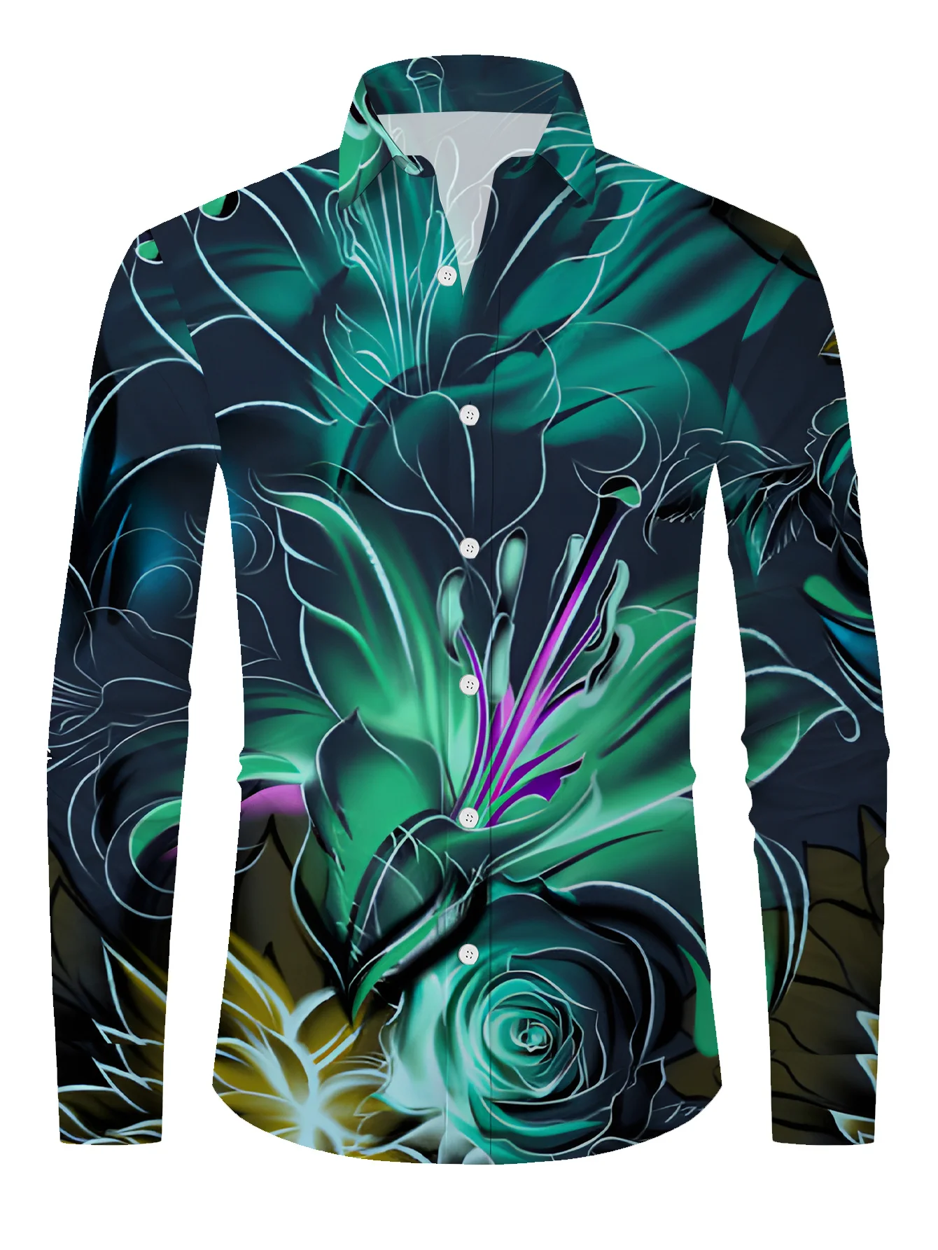 Men'S Plus Size Stylish Ship and Compass Print Shirt - Long Sleeve, Casual Button-Up with Lapel Collar, Perfect for Spring