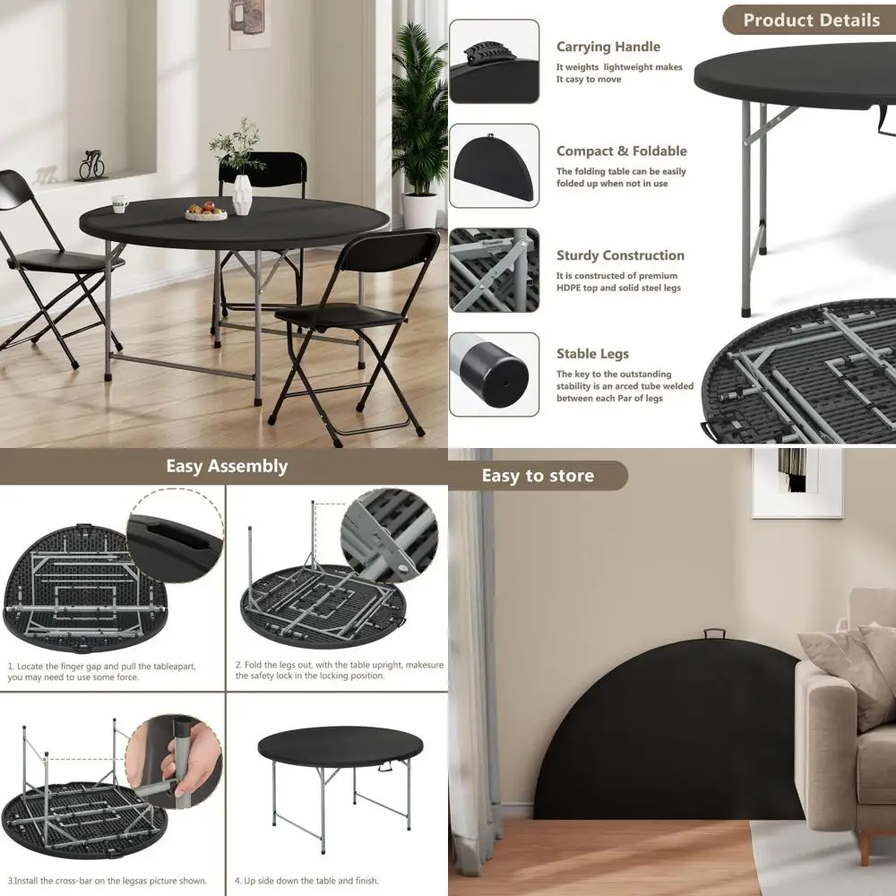 

Portable 60 Heavy-Duty Plastic Utility Table with Steel Legs for Events, Camping, and More in Black