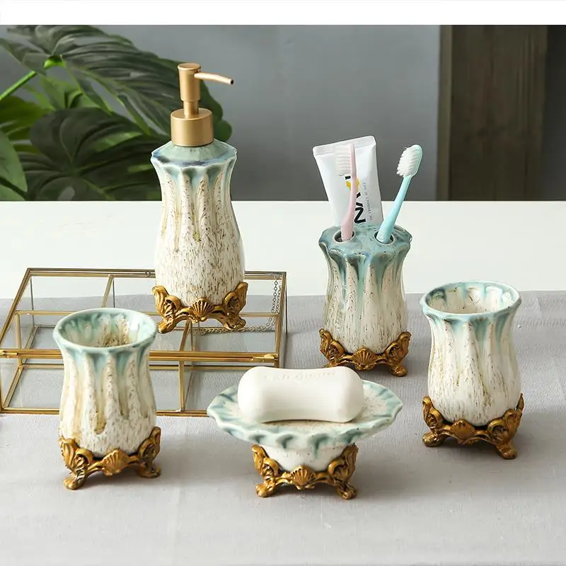 

North European Ceramics Bathroom Five-piece Suit Wash Supplies Home Mouthwash Cup Toothbrush Holder Set Combination