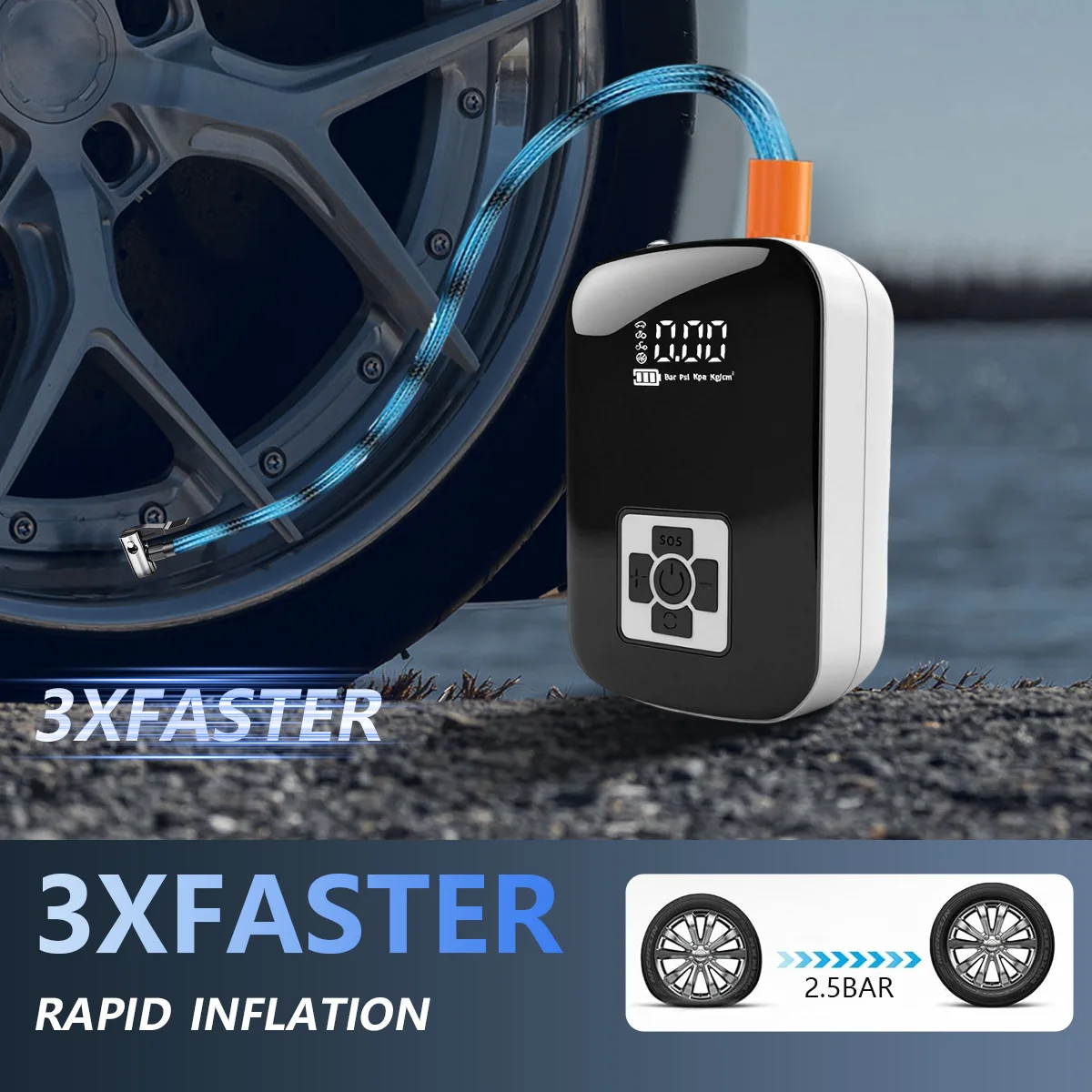 

Портативный беспроводной цифровой воздушный насос для автомобиля, мотоцикла, велосипеда, накачивания шин с автоматической остановкой зарядки, умный электрический насос белого цвета