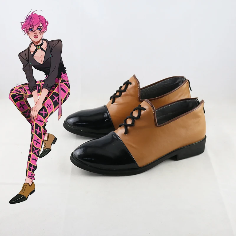 트리쉬 우나 코스프레 신발 애니메이션 JOJO 브라운 스트랩 신발 역할 놀이 여성을위한 가짜 가죽 부츠