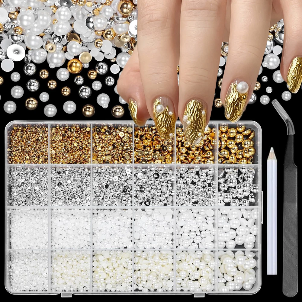 

Около 2000 шт. смешанные золотые и серебряные полукруглые жемчужные подвески с плоской задней частью для дизайна ногтей 2-8 мм 3D бусины икры жемчуг ювелирные изделия аксессуары для ногтей