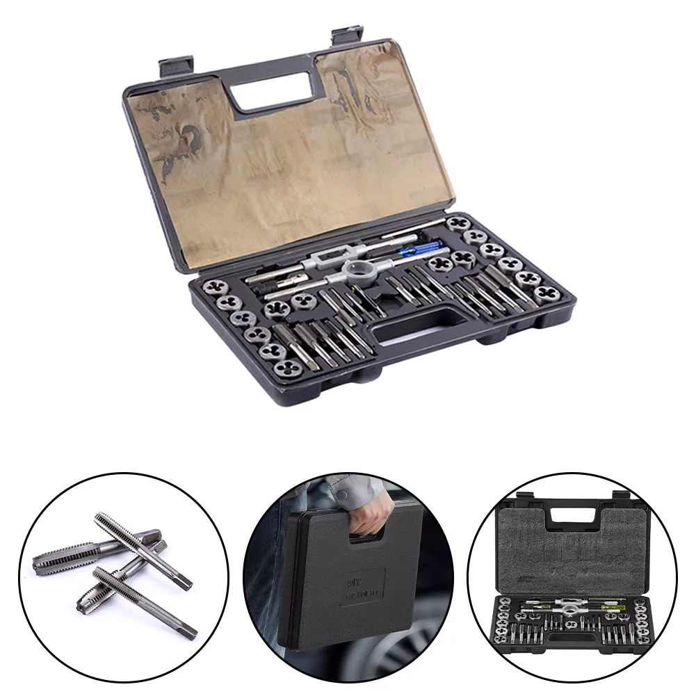40Pcs Tap And Die Set Metric M3-M12 Bearing Steel Threading Tool Kit With Wrenches For Thread Repair And Machining Workshop