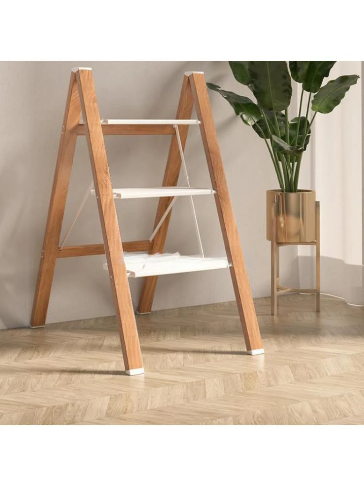 

Kentai imitation solid wood household ladder folding ladder stool multi-functional thickened aluminum alloy indoor three-step