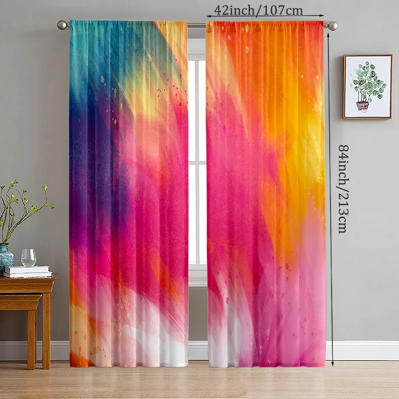 

2pcs-of Colorful gradient colors printed curtains, pole bag curtains, bedroom and living room, home decoration, room decoration