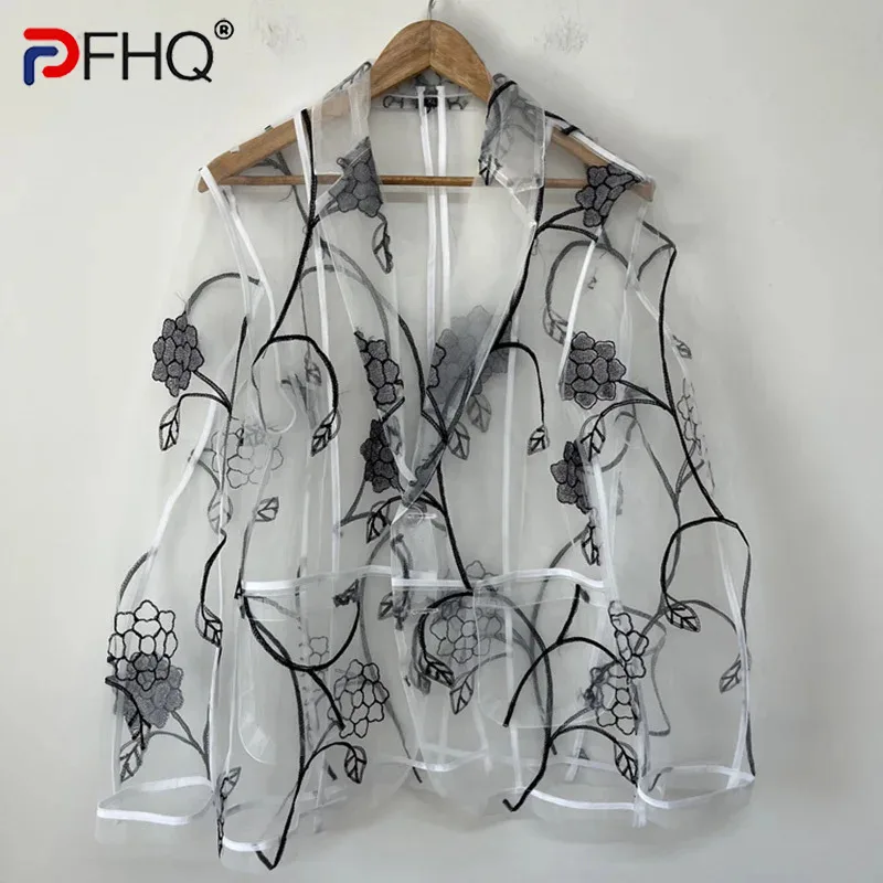 

PFHQ Embroidered Mesh Men's Design Summer Sunscreen Layered Casual Coat 2024 Long Sleeve Male Tops Luxury Fashion 21Z5491