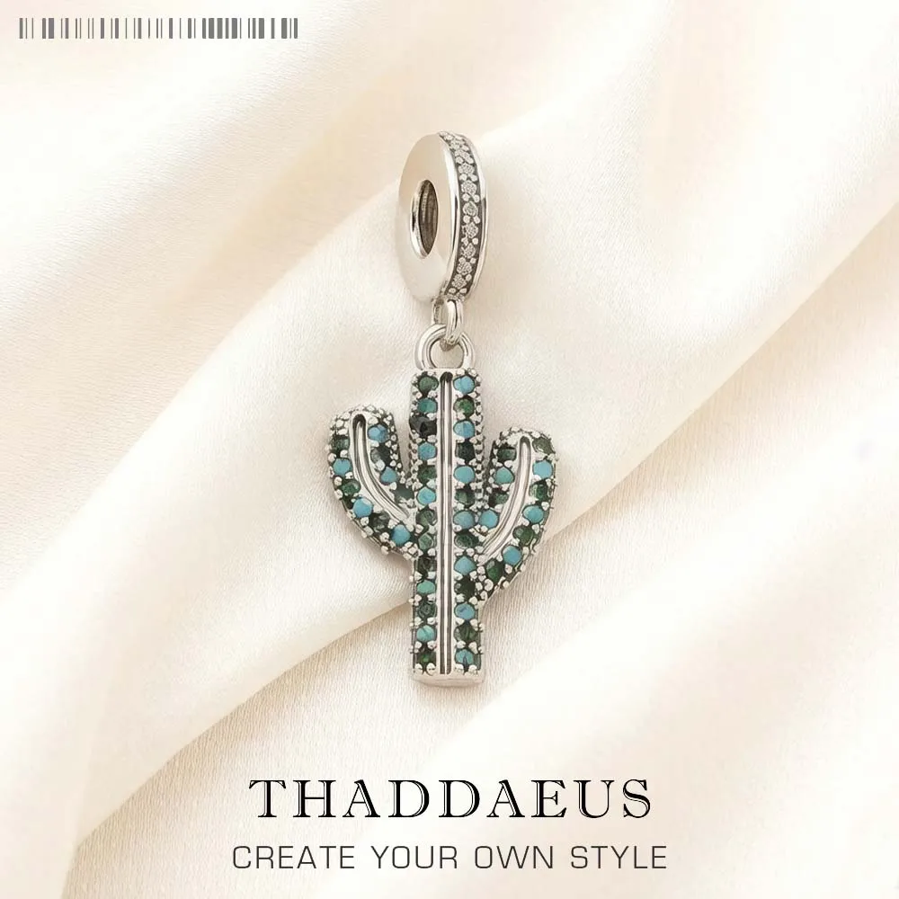 

Blue Cactus Charm Fine Jewelry Europe Club Trendy Women Gift In 925 Sterling Silver