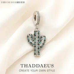 Blue Cactus Charm Fine Jewelry Europe Club Trendy Women Gift In 925 Sterling Silver