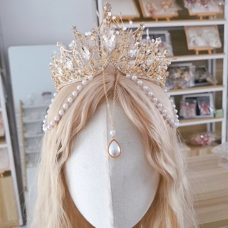 Lolita Pearl Crown Virgin Exaggerated Tuinga Cos Catwalk Photo Props Studio Photography Hair Accessories