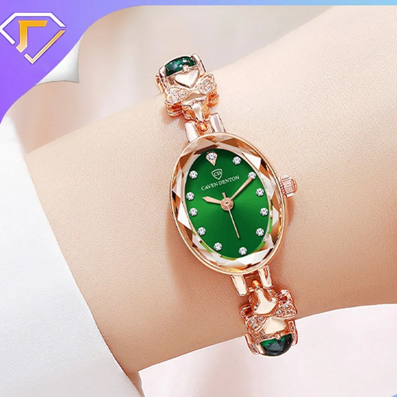 Elegant Ladies Quartz Watch Luxury Fashion Waterproof Diamond Chain Emerald Decorated Stylish Wristwatch for Women