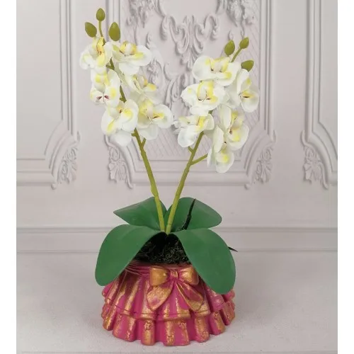 Nettenevime Concrete Plug Artificial Orchid Pleated Skirt Plug White Mini Artificial Orchid