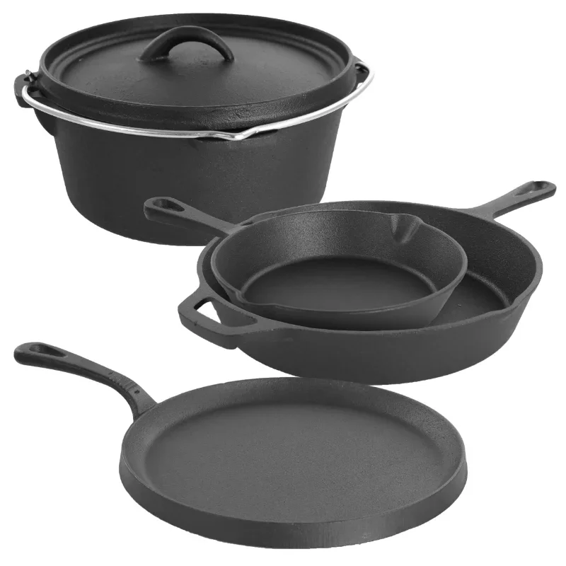 

MegaChef Pre-Seasoned Cast Iron 5-Piece Kitchen Cookware Set, Pots and Pans Cookware Pots and Pans Set