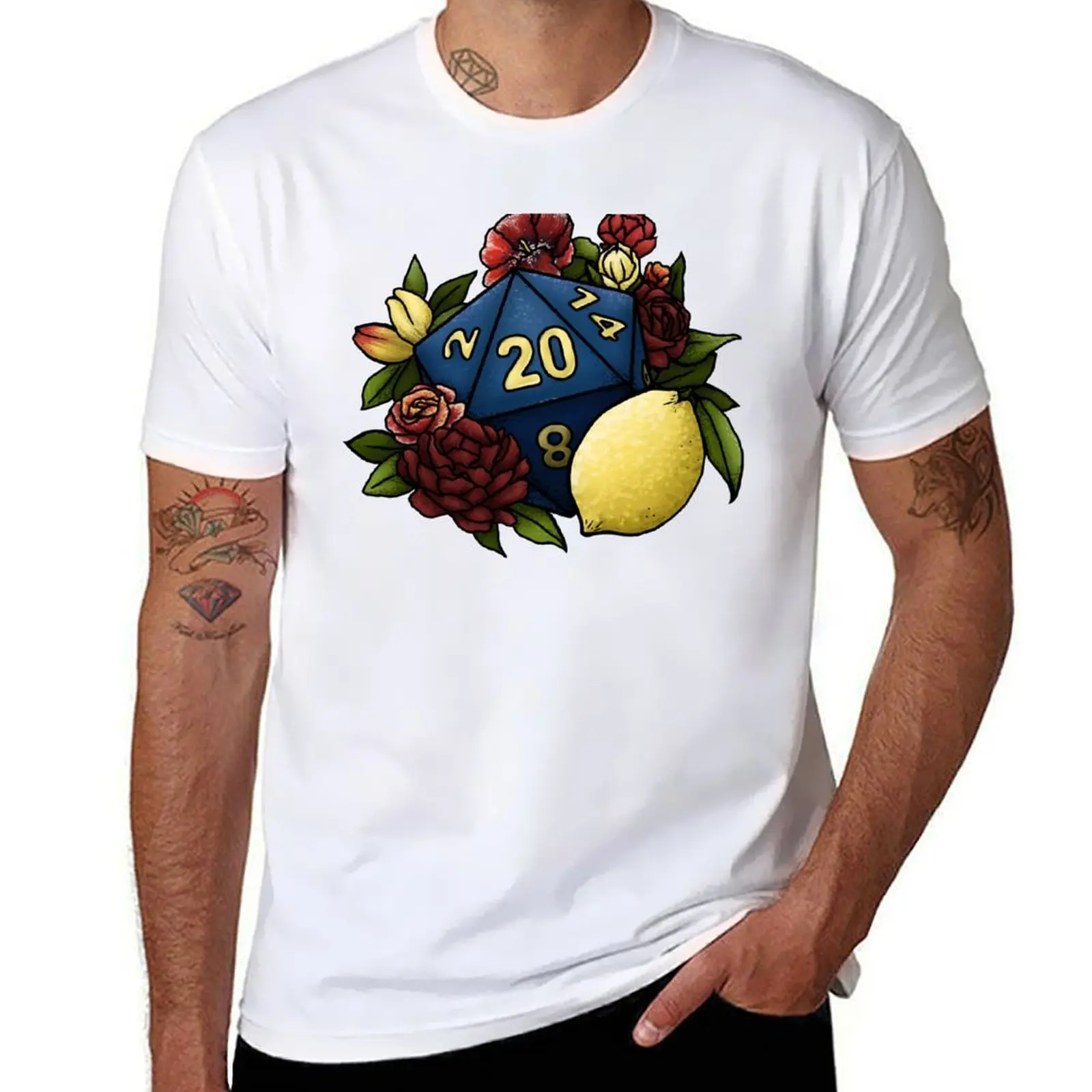 RPG Gaming Dice Marsala Lemon Tabletop D20 T-Shirt Large Size Breathable Tee