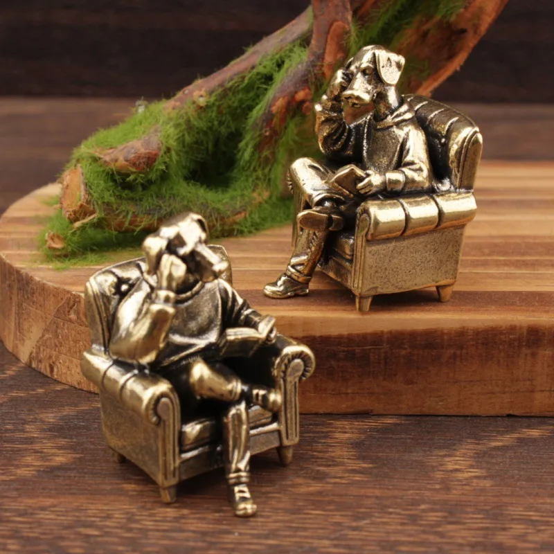 Brass Noble Puppy Reading Book Figurine, Hot-selling Cross-border Product, Metal Animal Statue Model Figure - view 4