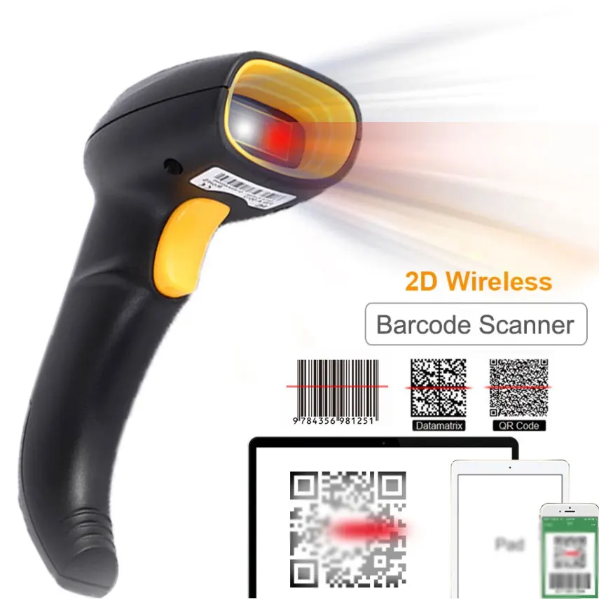 

1D/2D Wireless Barcode Scanner Bluetooth Code Reader QR Bar Code Scanner Support Mobile Phone iPad Handheld Reader POS Inventory