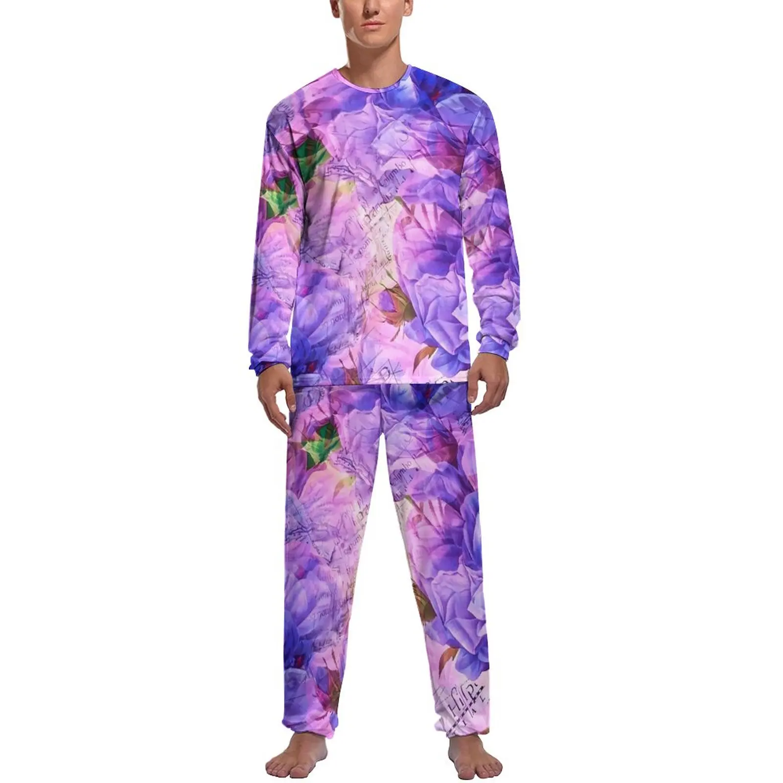 Rose Floral Pajamas Autumn Two Piece Watercolor Flowers Retro Pajama Sets Men Long Sleeve Bedroom Design Nightwear