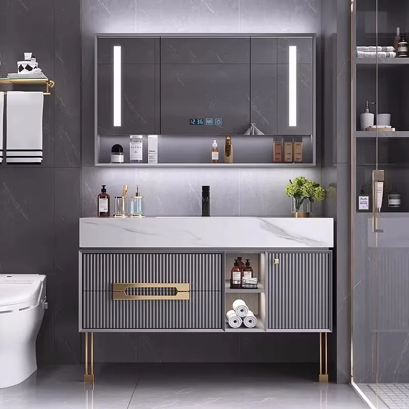 Light Mirror Luxury Bathroom Cabinet Storage Internal Washroom Shelf Bathroom Cabinet Vanity Salle De Bain Armoire Furniture