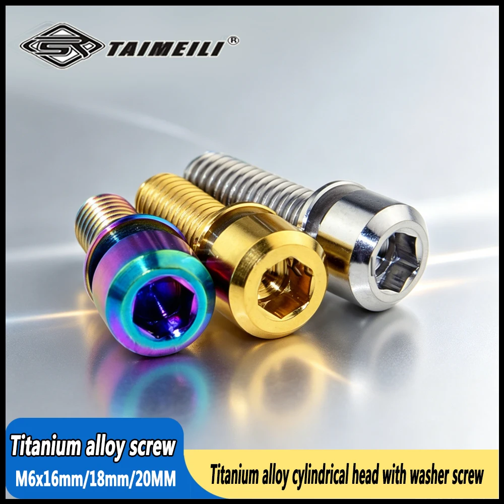 TAIMEILI GR5 TC4 Cylindrical Head Titanium Screws With Sealing Gasket 4/6PCS, M6×16/18/20mm Road Bicycle Brake Caliper Fixed