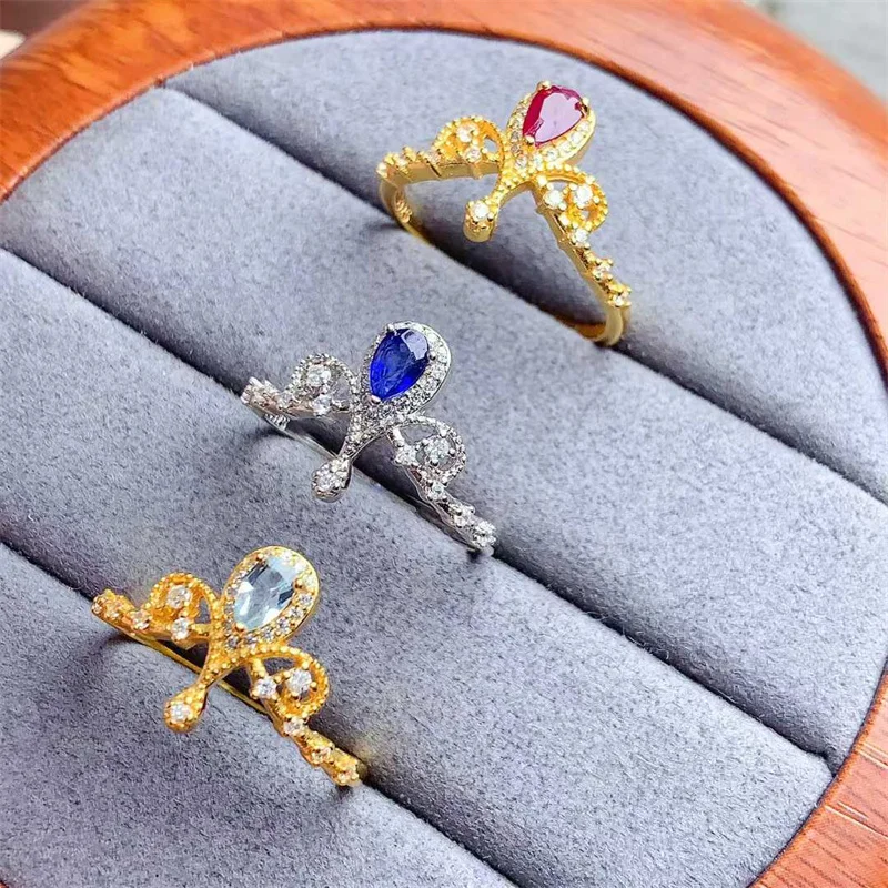 

Real 925 Sterling Silver Natural Sapphire Ruby Blue Topaz Wedding Ring for Women Fashion Gorgous Jewelry Gift with Certificate