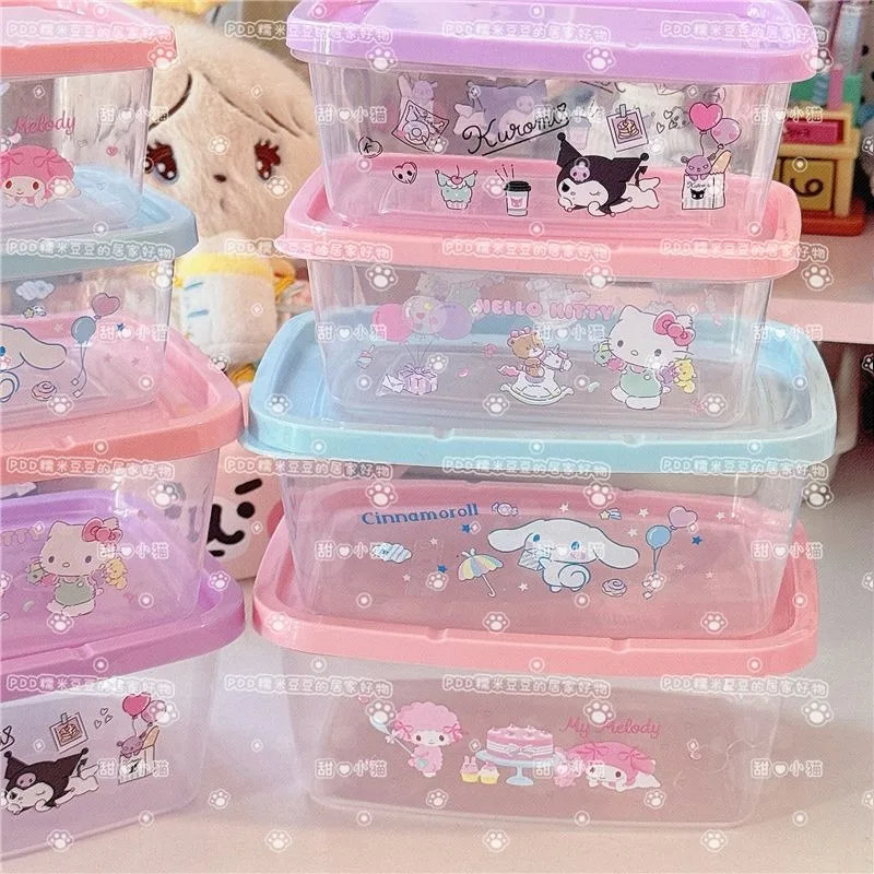 

Sanrio Hello Kitty Cinnamoroll Anime Kawaii Fresh Keeping Box Cute Cartoon My Melody Fruit Separately Storage Case Gifts