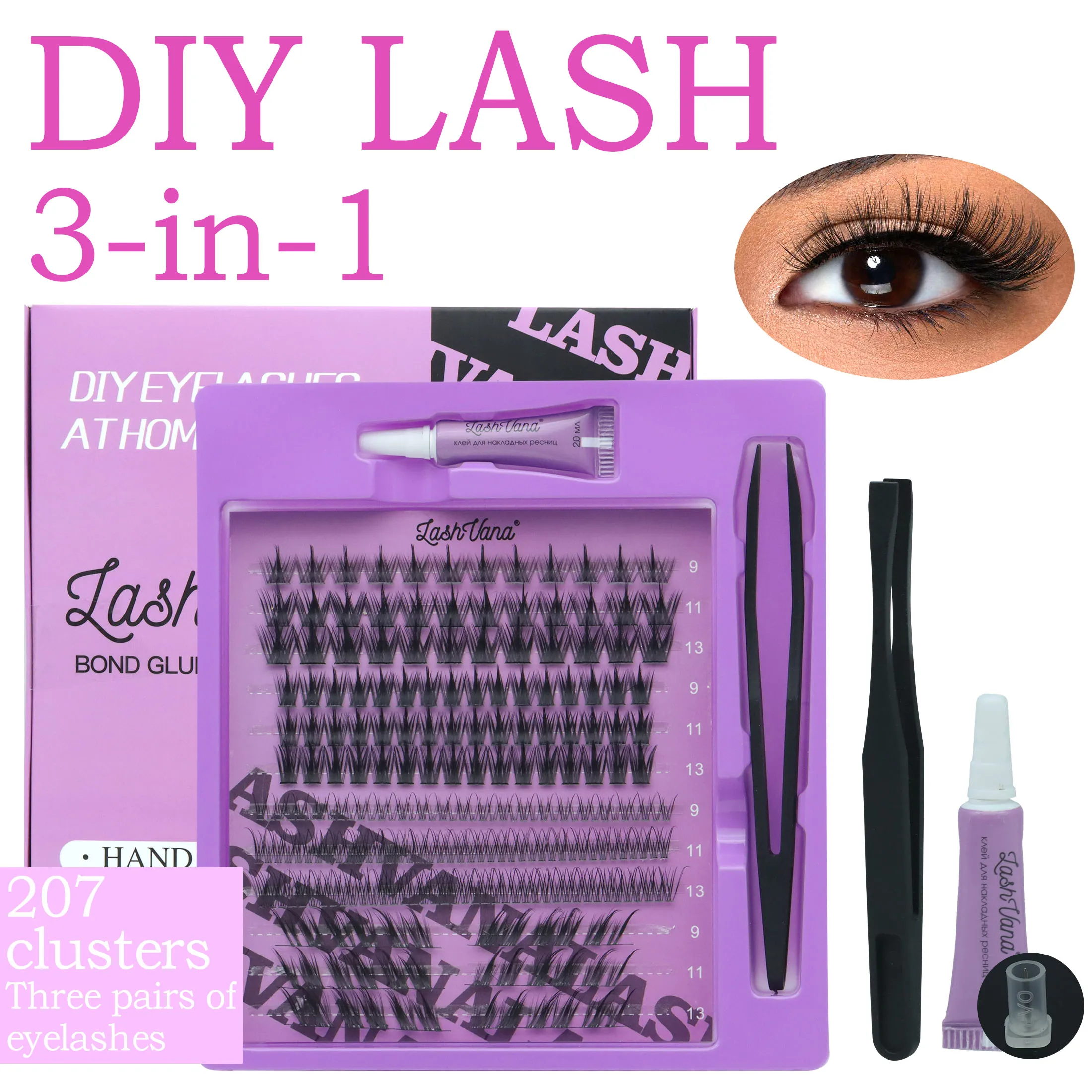 مجموعة الرموش المزيفة ذات 3 طراز من LASHVANA - رموش صناعية سميكة وسميكة مع غراء وملقط |   مجموعة أدوات تمديد الرموش