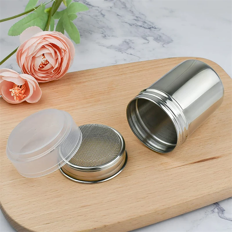 Stainless Steel Cocoa Flour Coffee Sifter Flour Sugar Icing Mesh Sifter Powder Spreading Tank for Fancy Coffee Barbecue