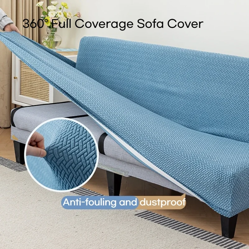 1Pc High Stretch Polar Fleece Sofa Slipcover, Non Slip Armless Sofa Bed Protector, Universal L Shape Couch Cover for Living Room