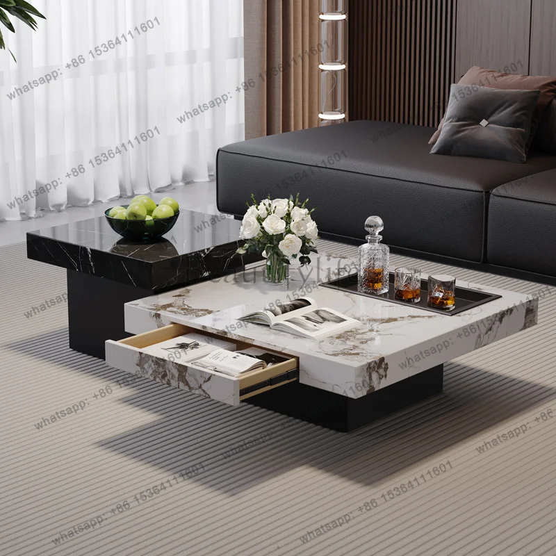 XX.Rustic Design Coffee Table Style Marble Luxury White Modern Coffee Table Decor Center Space Meuble Salon Living Room Furnitur