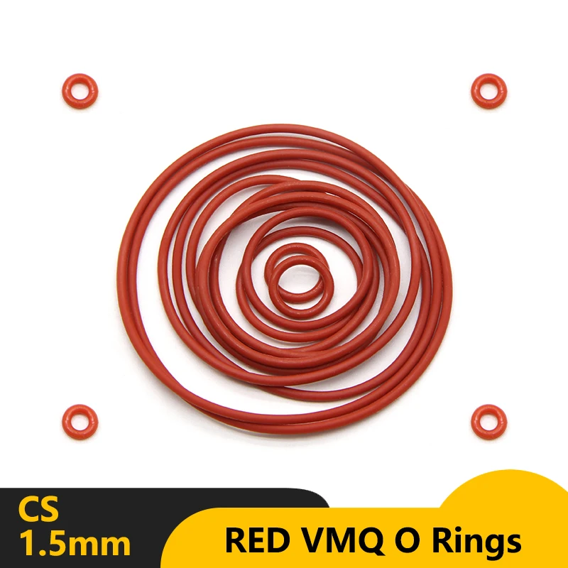 10/50pcs VMQ O Ring Red Silicone Gasket CS 1.5mm OD 5 ~ 80mm Food Grade Waterproof Washer Sealing Round O Shape Rubber Ring