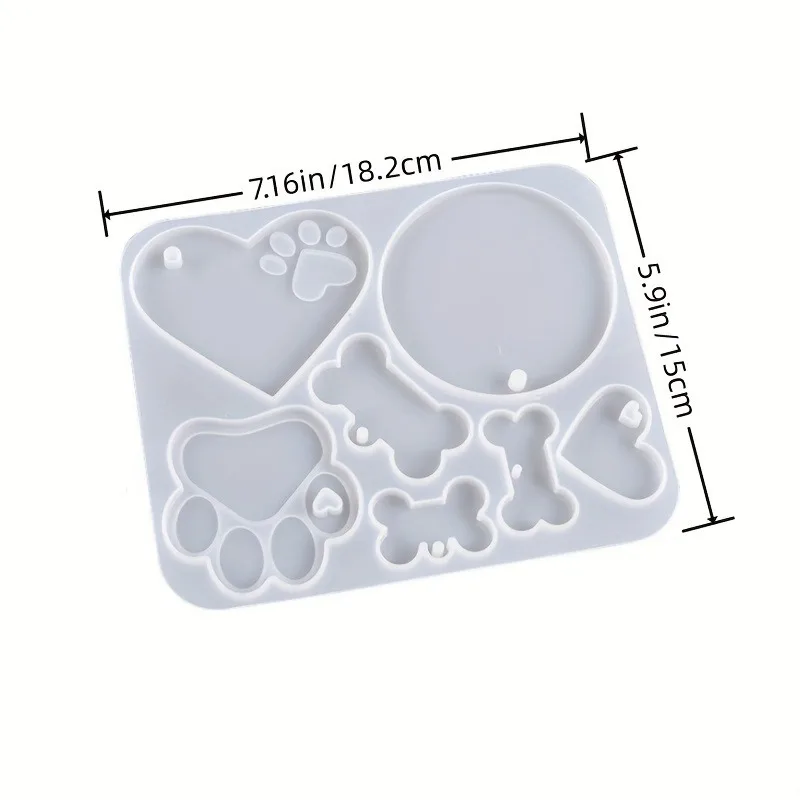 DIY Epoxy Resin Dog Tag Silicone Mold Resin Keychain Moulds Dog Bone Tag Silicone Moulds Round Tag Epoxy Moulds Love Heart Mould