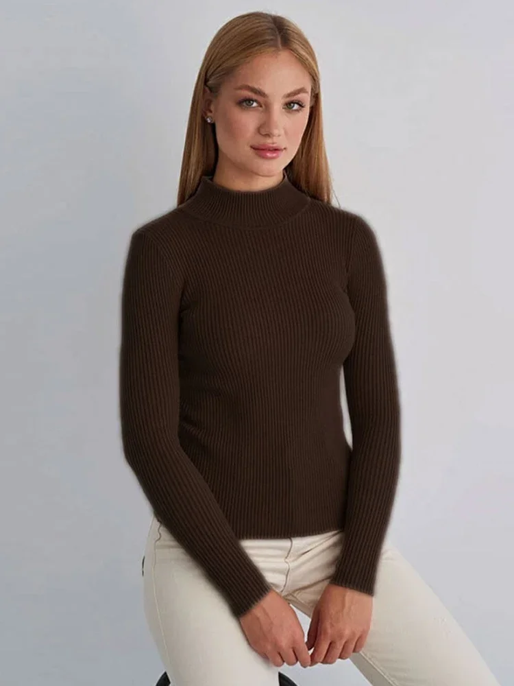

Solid Half Collar Knit Pullovers Women Elegant All-match Long Sleeve Female Jumpers 2024 Autumn Winter New Fashion Lady Sweaters