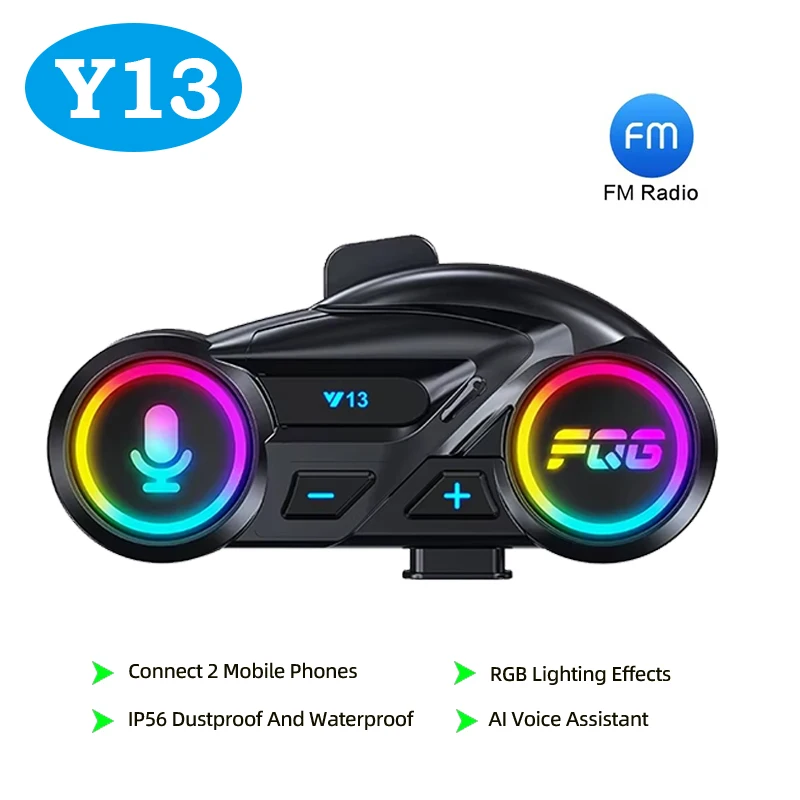 

Y13 Motorcycle Helmet Headset Bluetooth Chip V6.0 Stereo FM Radio CVC+DSP Noise Reduction RGB Lighting Effects IP56 Waterproof