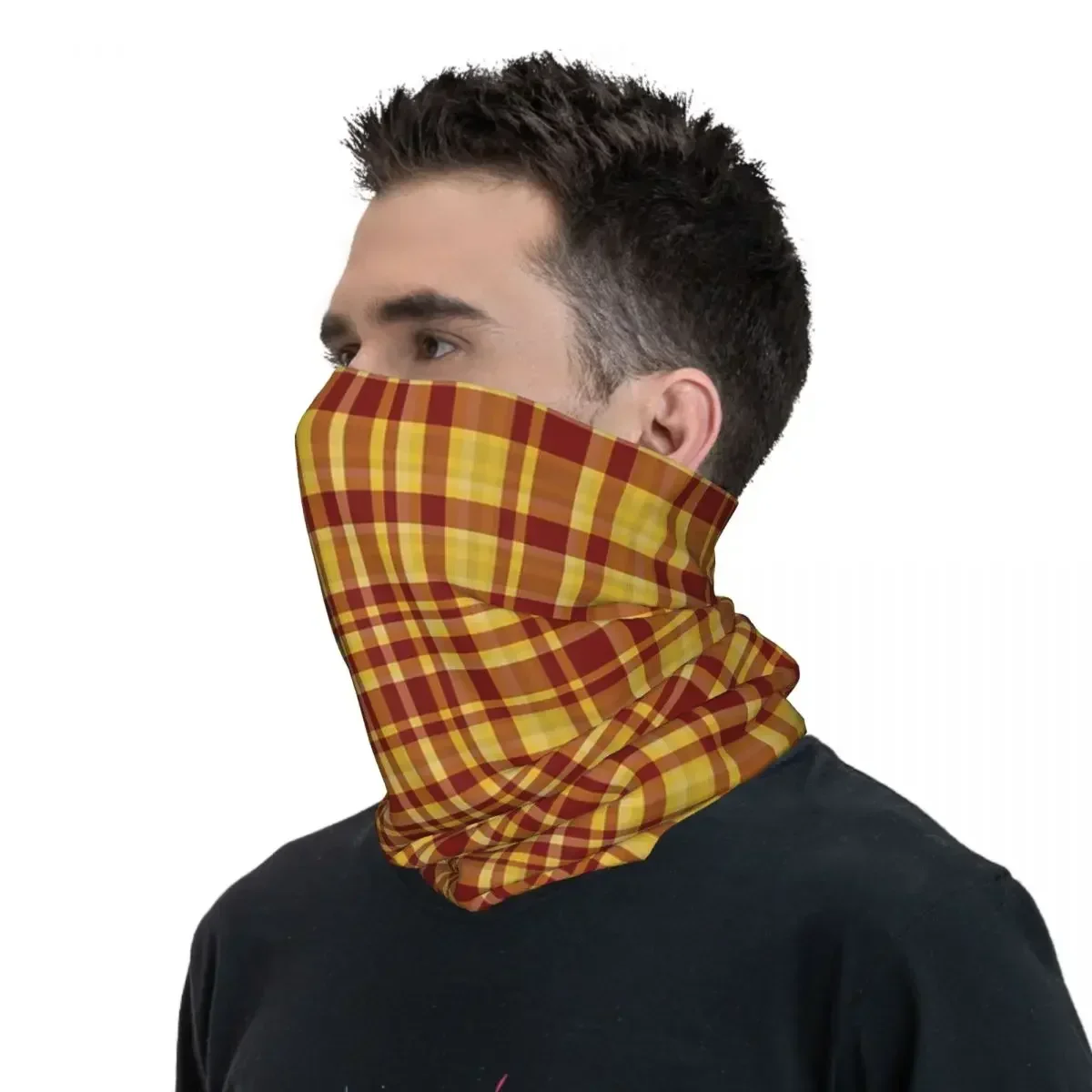 Bandana xadrez vermelho escuro e dourado unisex, tampa do pescoço, máscara impressa, lenço, balaclava, quente, ciclismo, adulto, inverno