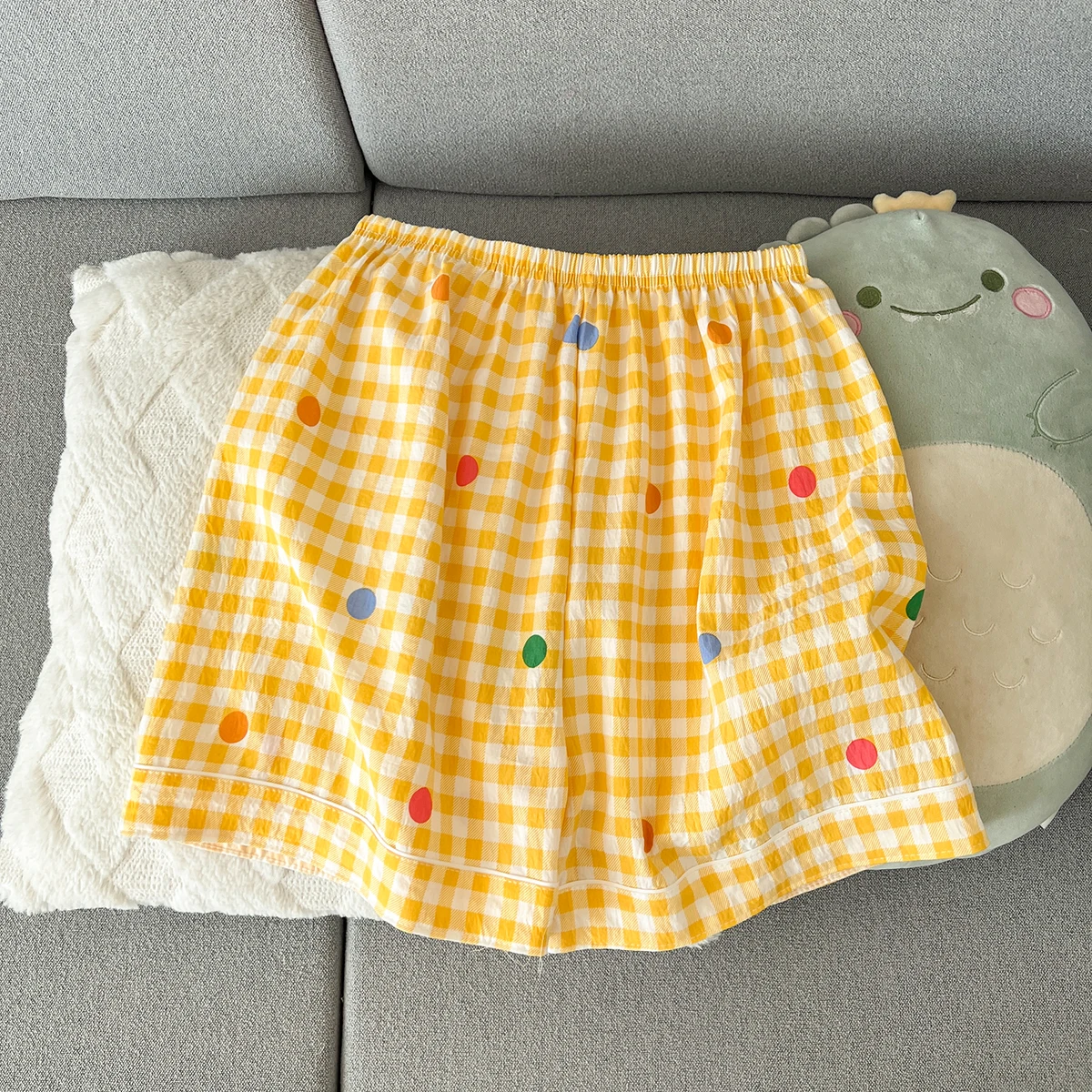 Women's Summer Pajamas, Thin Plaid Polka Dot Pattern Short-Sleeved Shorts, Sweet and Cute, Can Be Worn Outside in Summer, Two-Piece Home Wear Set image 4