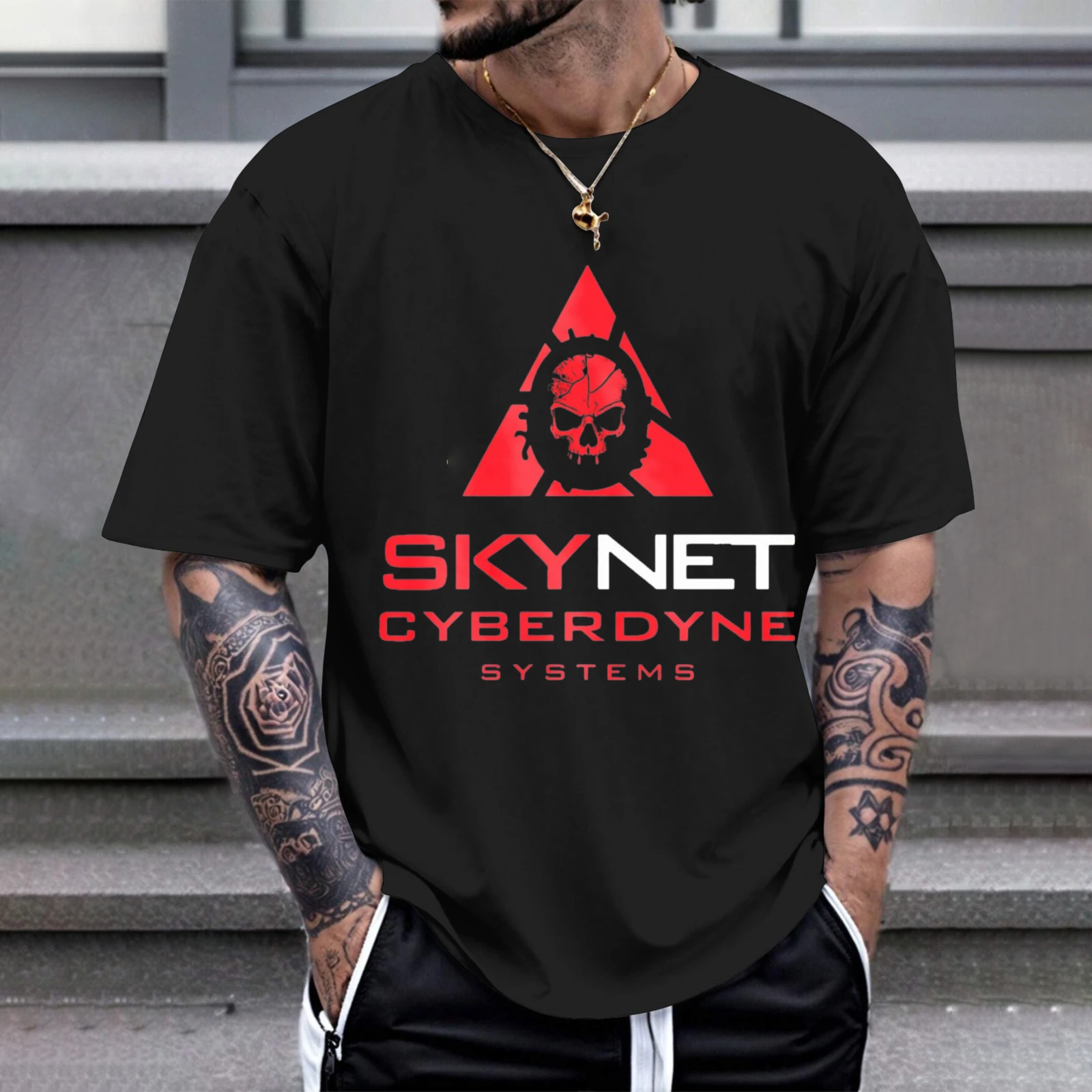 Herren-T-Shirt mit Skynet Cyberdyne Systems-Logo in Rot, perfekt für Freizeitkleidung, Partys und Karnevalsoutfits