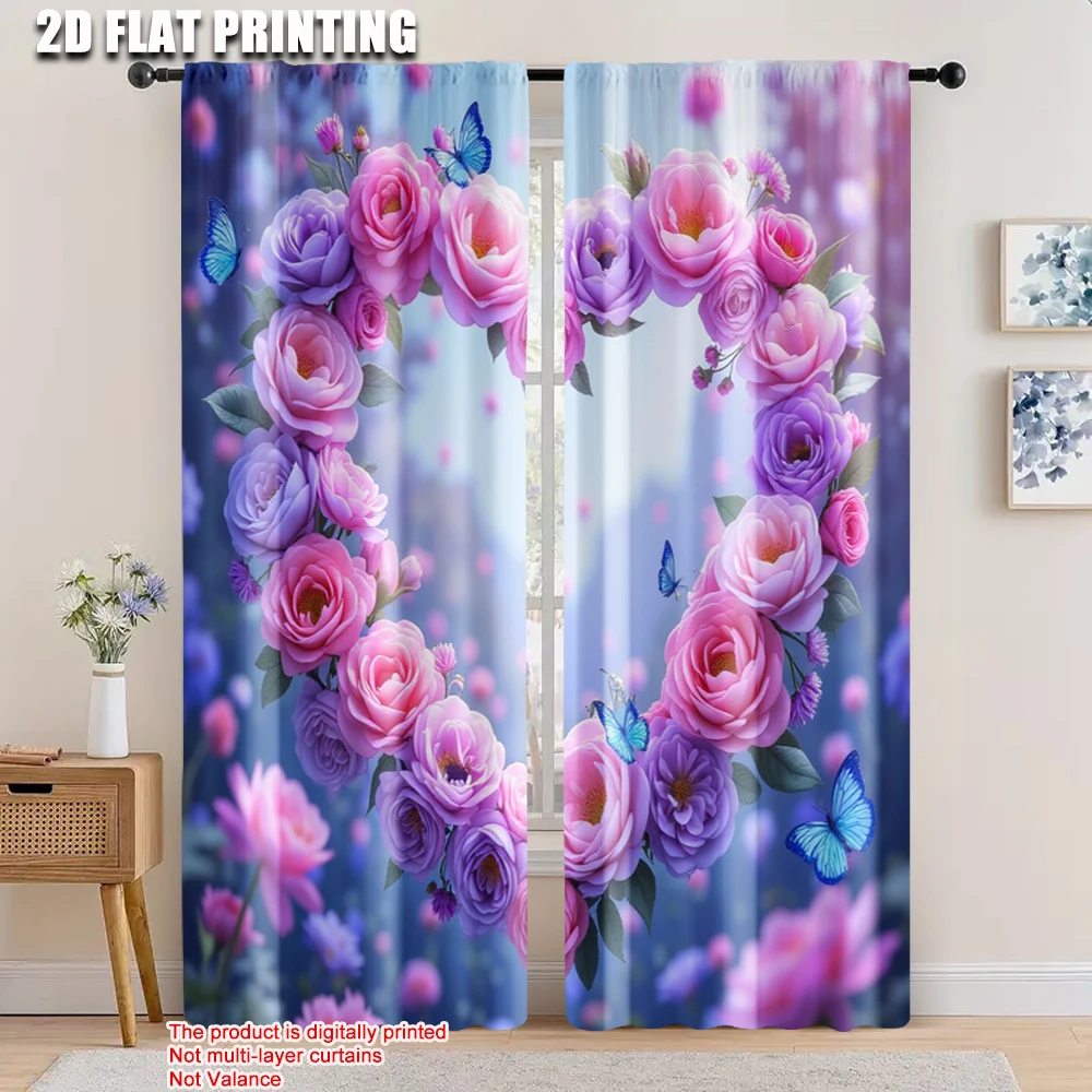 

2pcs, 2D flat printing Scene Curtain Butterfly Love Machine Washable Polyester,Without Electricity summer party decorations