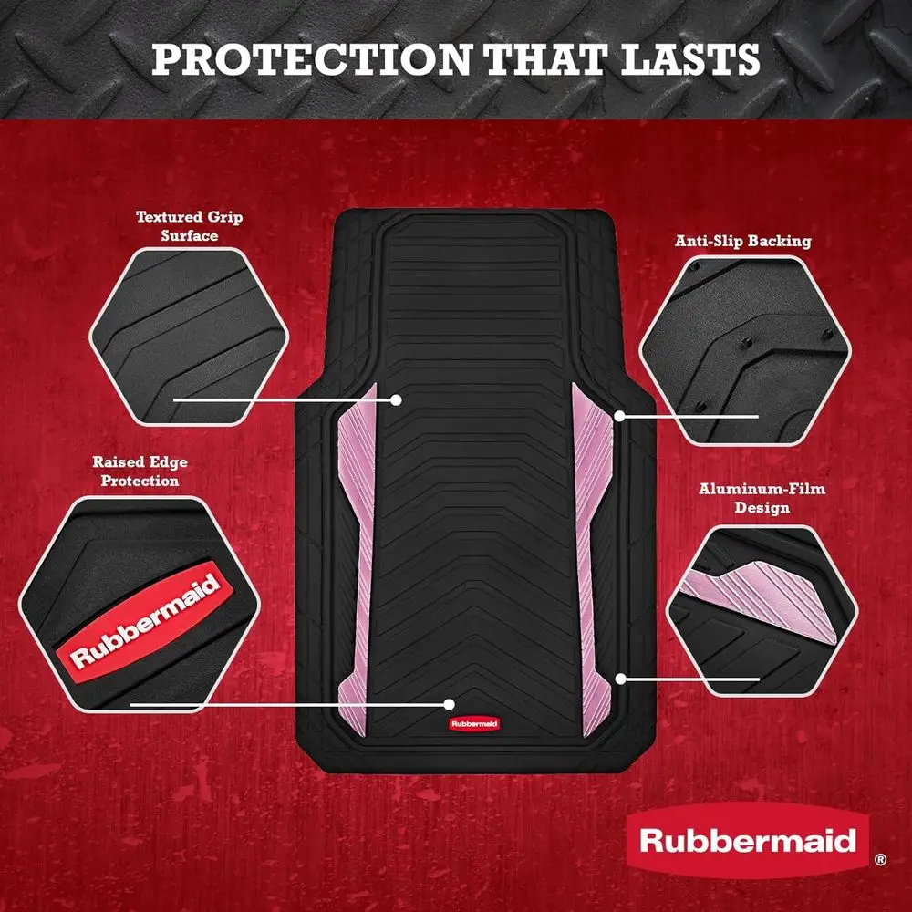 Heavy Duty All-Weather Car Mats Set with Dual-Tone Pink Inserts – Anti-Slip Backing, Trim-to-Fit or Most SUV, Sedan, Van view 3