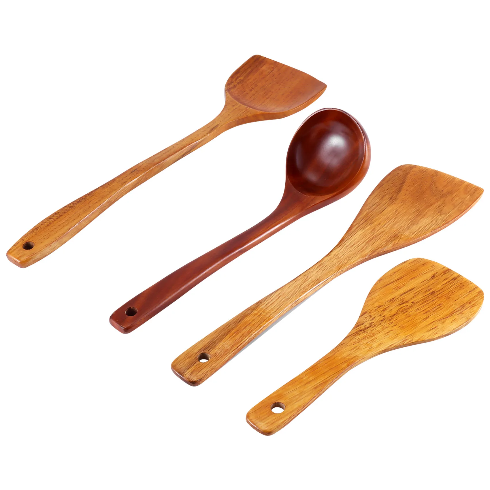 4Pcs Wooden Shovel Spoon Non Stick Wood Long Rice Spatula Kitchen Cooking Utensil Hand Stir Fry Tools Sets