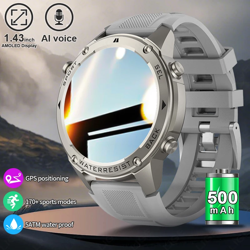 

LIGE 5ATM Smart Watch 1.43" AMOLED Screen Voice Call Outdoor Sports Watches Men Waterproof 500mAh Battery Health GPS Smartwatch