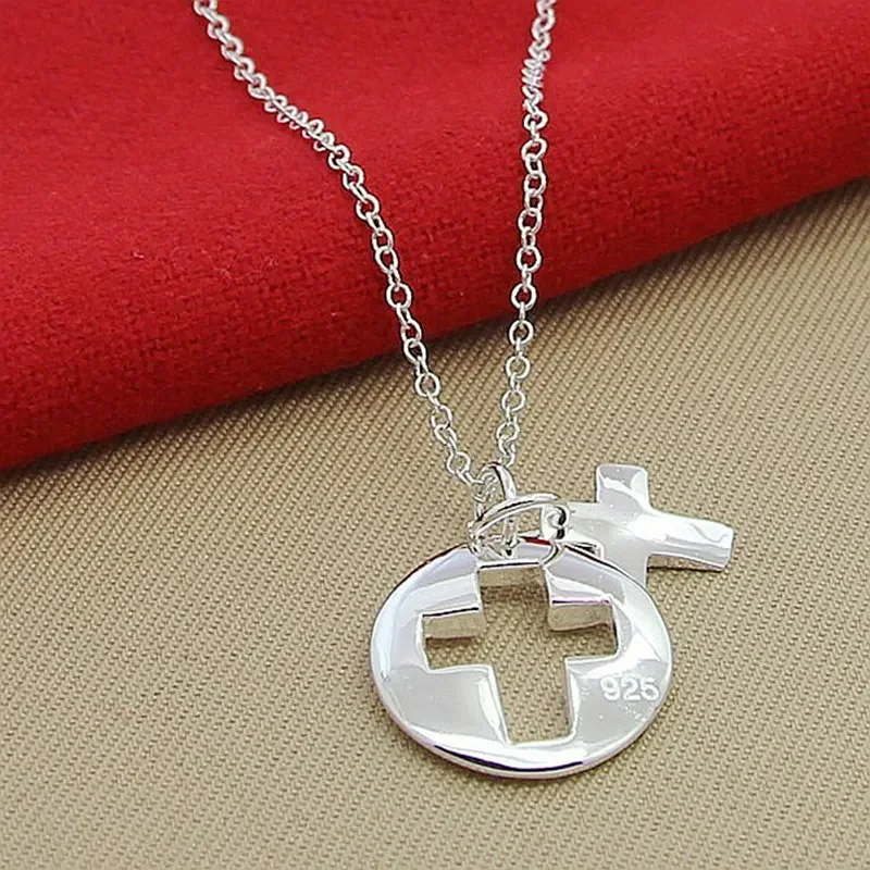 

CHUANGCHENG Faith and Devotion 925 Sterling Silver Round Cross Pendant Necklace Chain