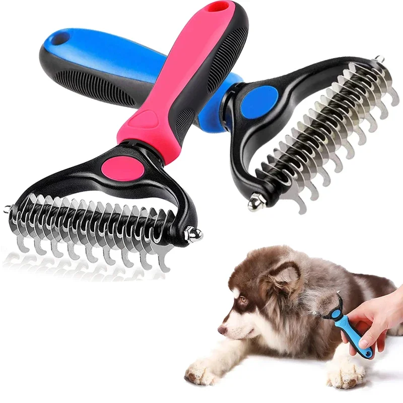 Dog Deshedding Brush Professional Pet Shedding Brush for Dogs Cats Fur Knot Cutter Double sided Pet Grooming Clean Comb