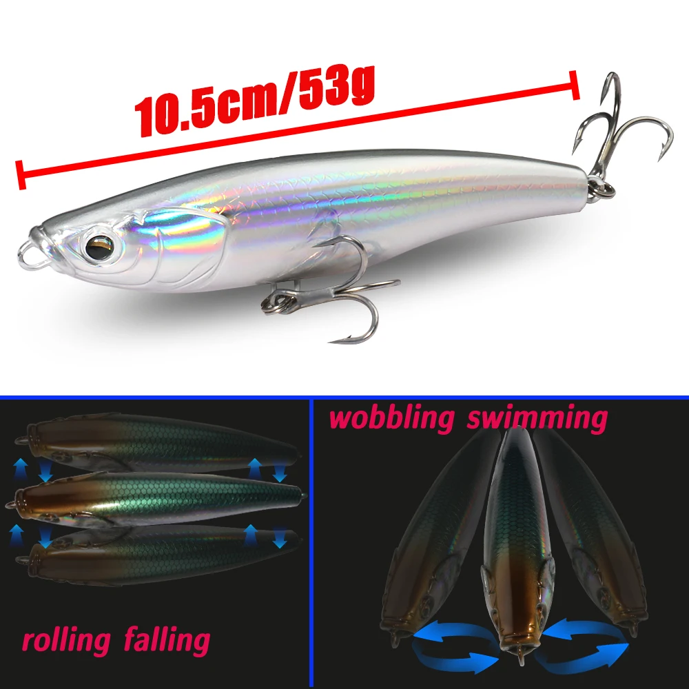 Sinking Pencil Lure 53g 10.5cm Popper Saltwater Hook Pesca Long Cast Wobbler Sea Fishing Crankbait Gear Artificial Silicon Bait