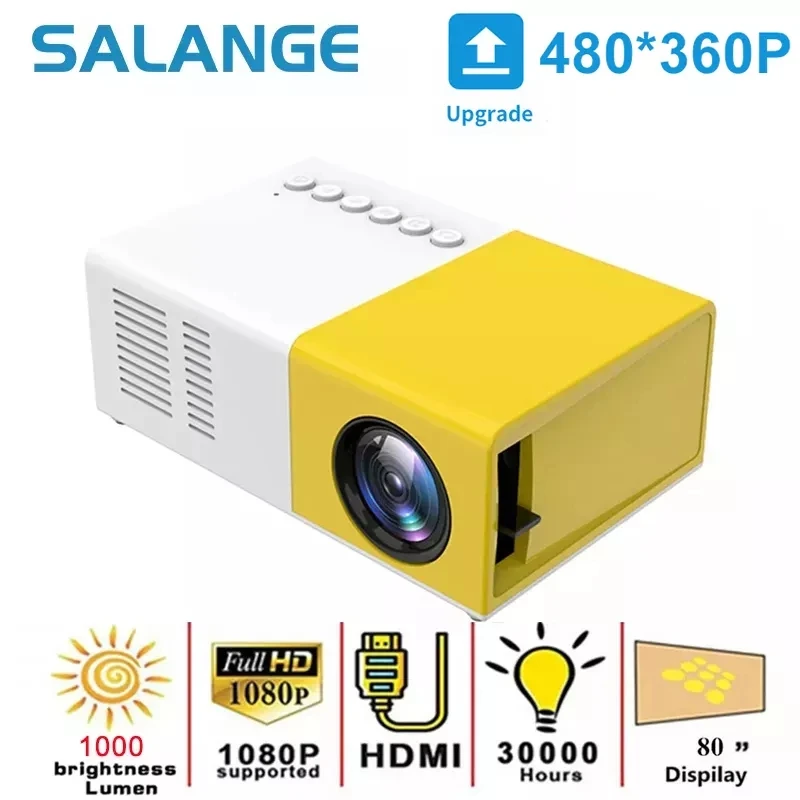 

Salange J9Pro Mini Projector LED Home Media Player Audio Portable Proyectors 480x360 Pixels Supports 1080P HDMI USB Video Beamer