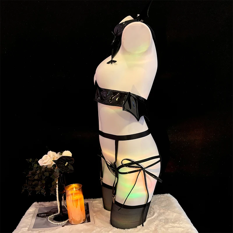 أزياء الهالوين الأصلية المثيرة للشيطان الصغير التأثيرية بيكيني فتاة الخفافيش أجنحة الشيطان ملابس داخلية مغرية من الجلد #4